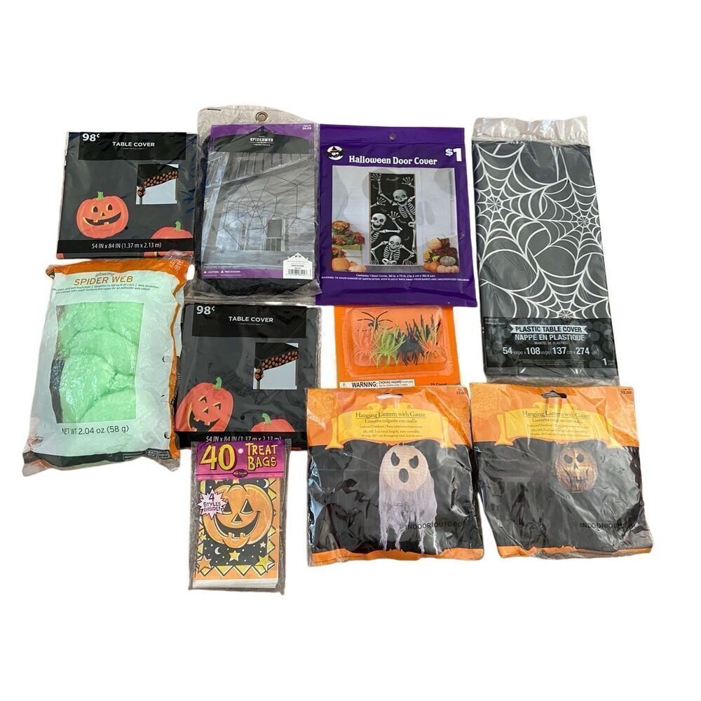 10 Pc Halloween Decorations Paper Lantern Tablecloth Door Window Cover Spooky